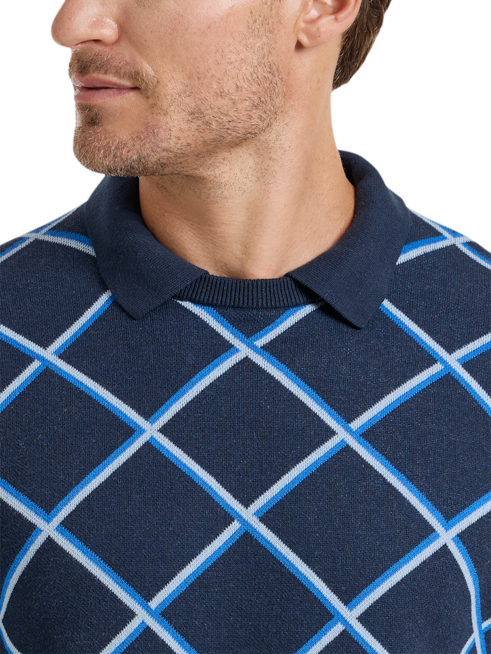 Alternate Shot of Men's Navy Windowpane Knitwear  - 2