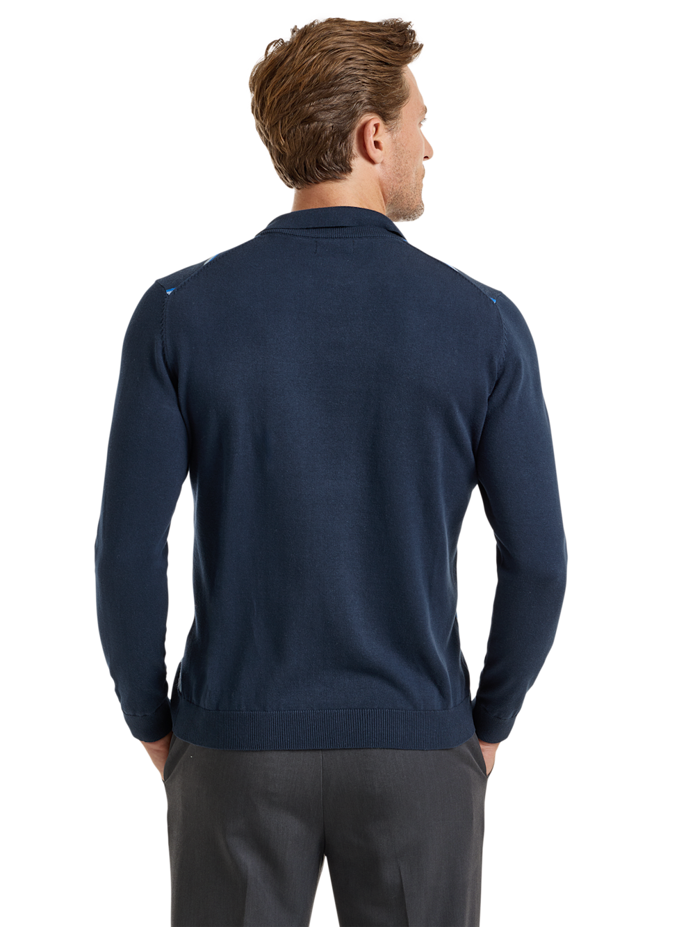 Alternate Shot of Men's Navy Windowpane Knitwear  - 3