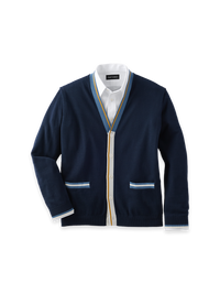Cotton Button Front Cardigan Sweater - Navy/gold