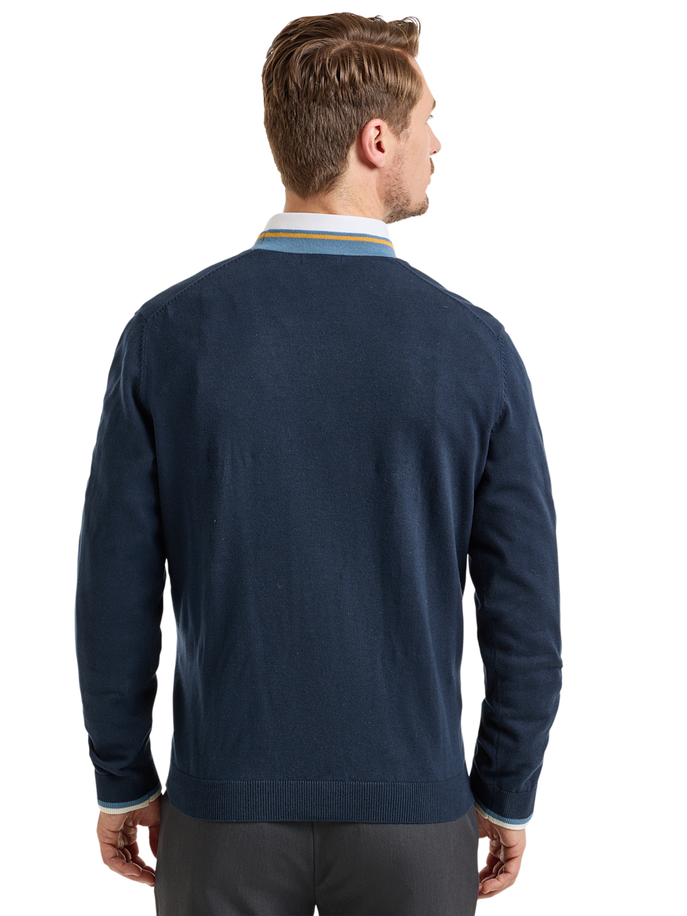 Alternate Shot of Men's Navy/Gold Solid Knitwear  - 3