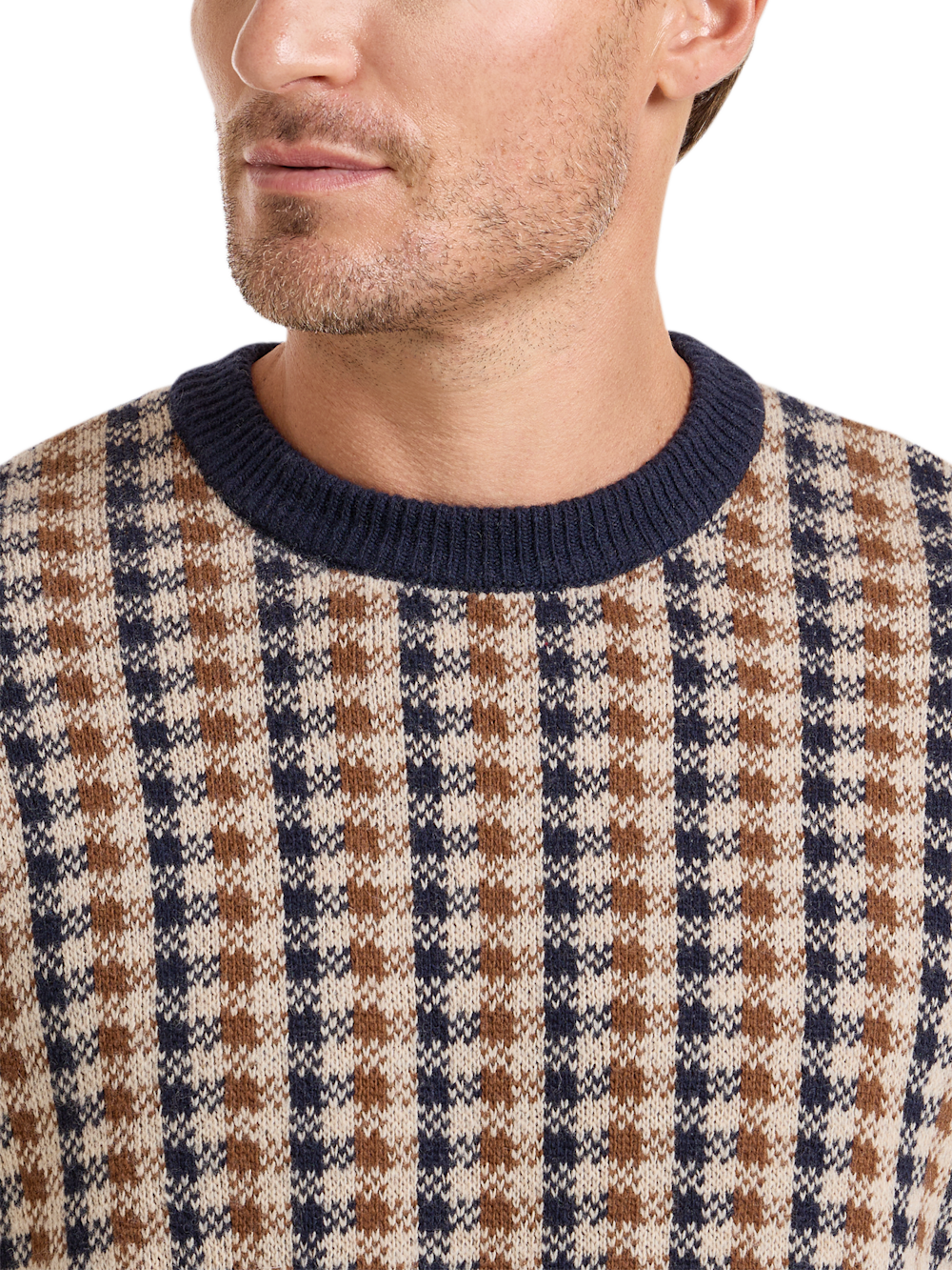 Alternate Shot of Men's Navy/Brown Check Knitwear  - 2
