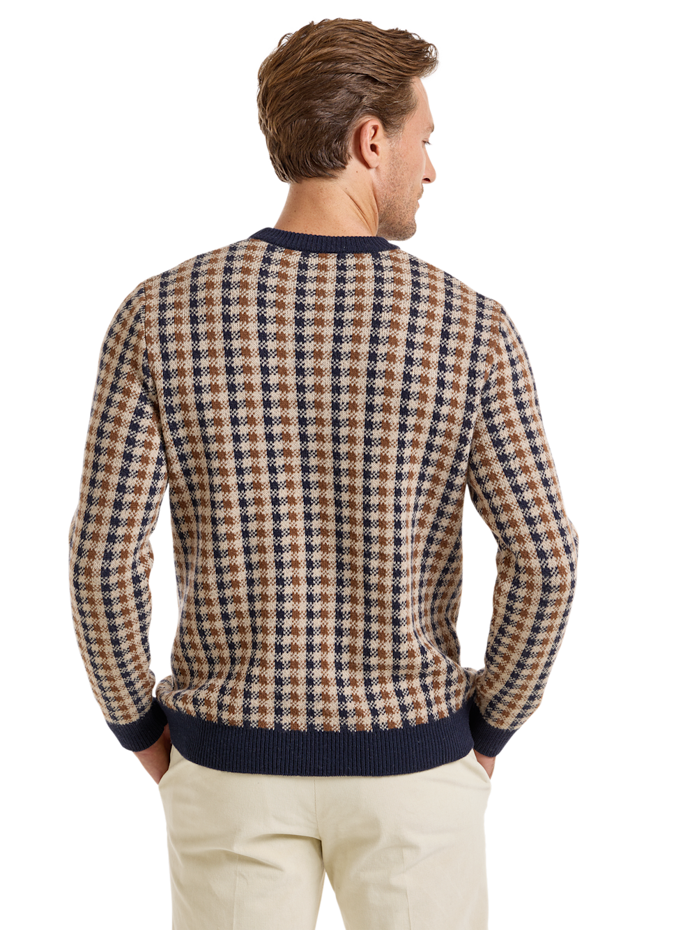Alternate Shot of Men's Navy/Brown Check Knitwear  - 3