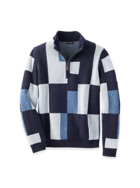 Wool Colorblock Quarter Zip Sweater - Navy Multi