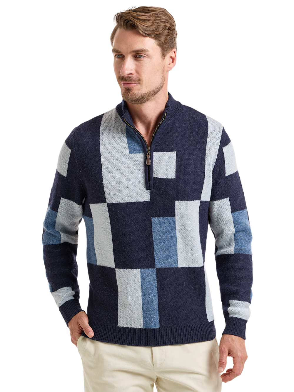Alternate Shot of Men's Navy Multi Colorblock Knitwear 
