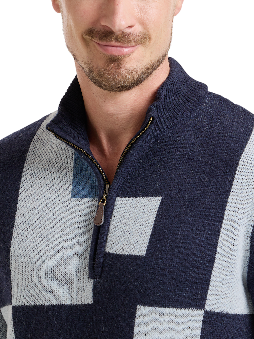 Alternate Shot of Men's Navy Multi Colorblock Knitwear  - 2