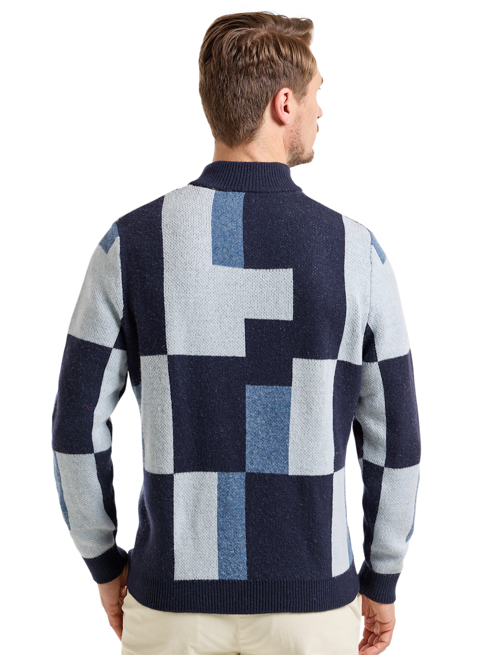 Alternate Shot of Men's Navy Multi Colorblock Knitwear  - 3