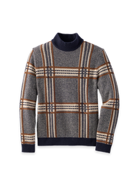 Wool Plaid Mockneck Sweater - Navy/brown