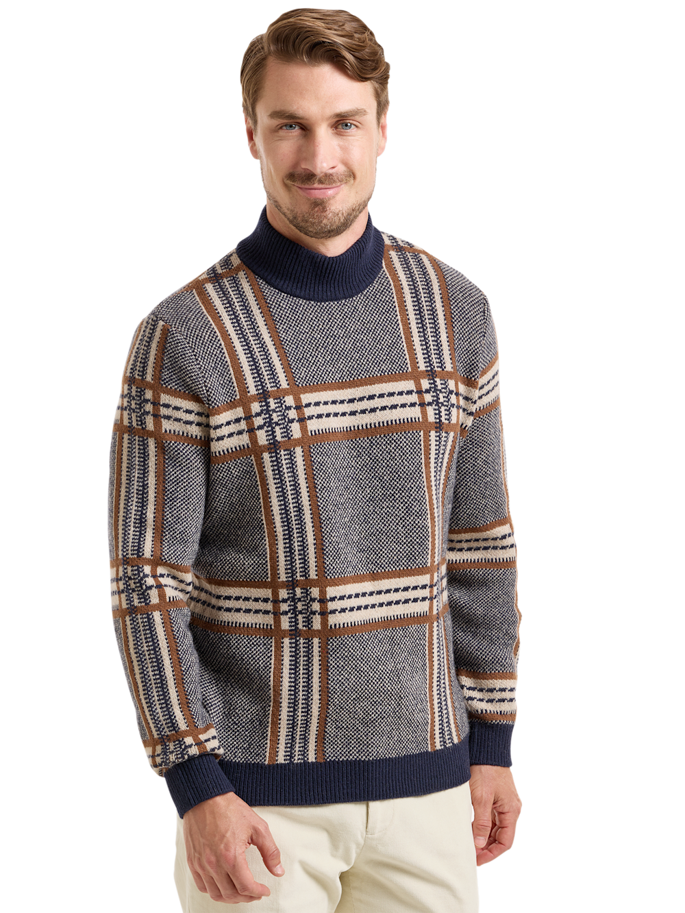 Alternate Shot of Men's Navy/Brown Plaid Knitwear 
