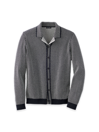 Cotton Button Front Camp Sweater - Black/white