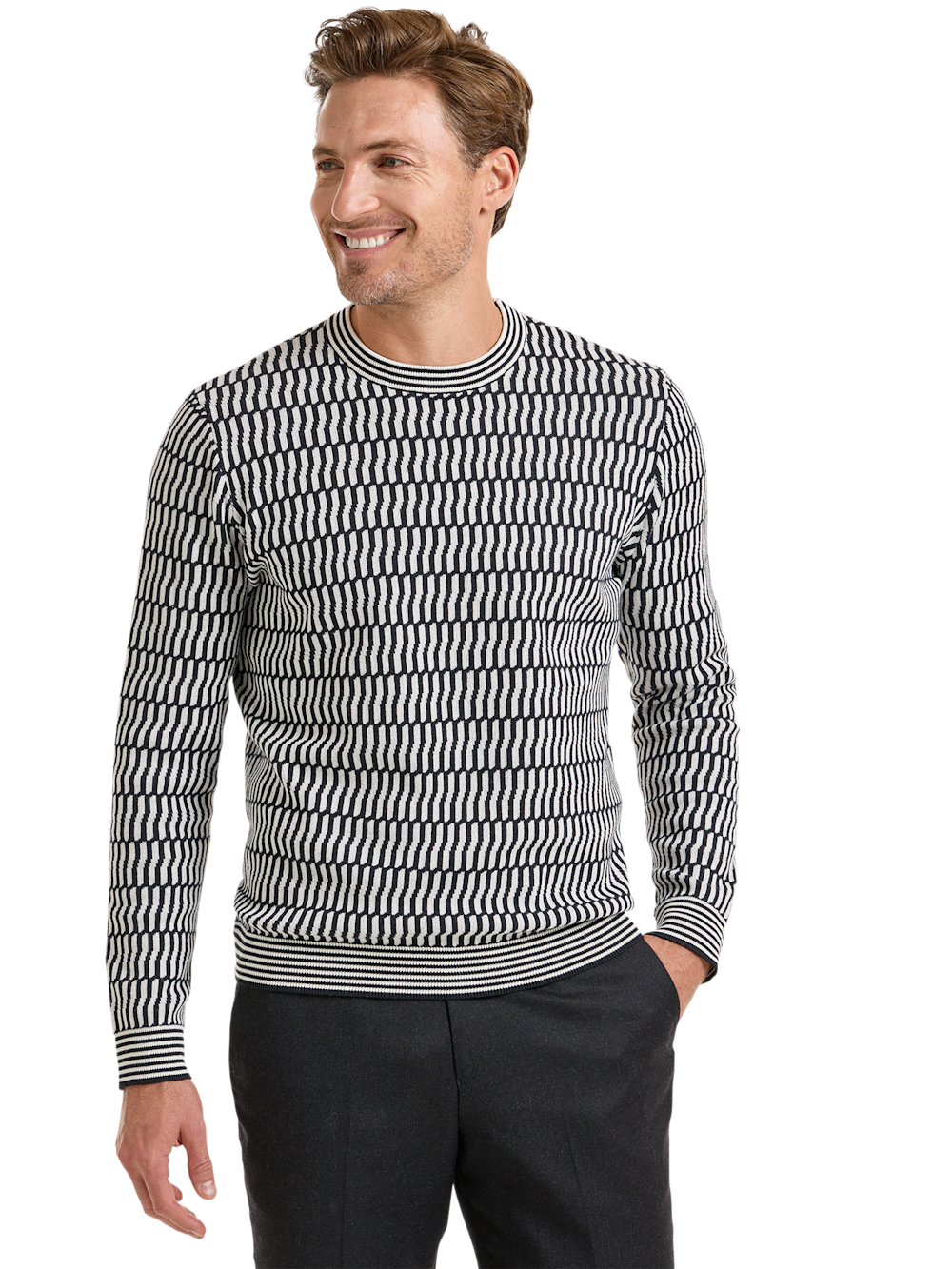 Alternate Shot of Men's Black/White Deco Knitwear  - 1