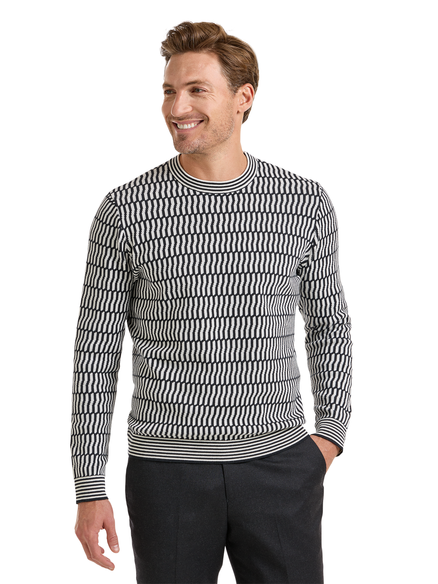 Cotton Crewneck Sweater - Black/white