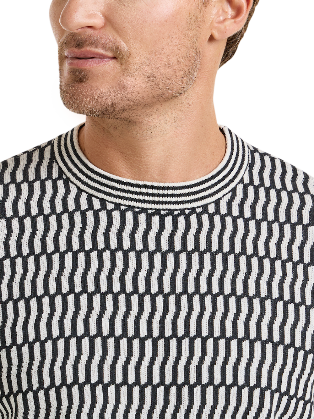 Alternate Shot of Men's Black/White Deco Knitwear  - 2