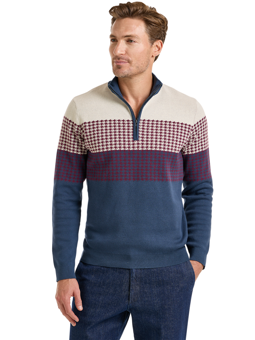 Alternate Shot of Men's Navy/Burgundy Houndstooth Knitwear 