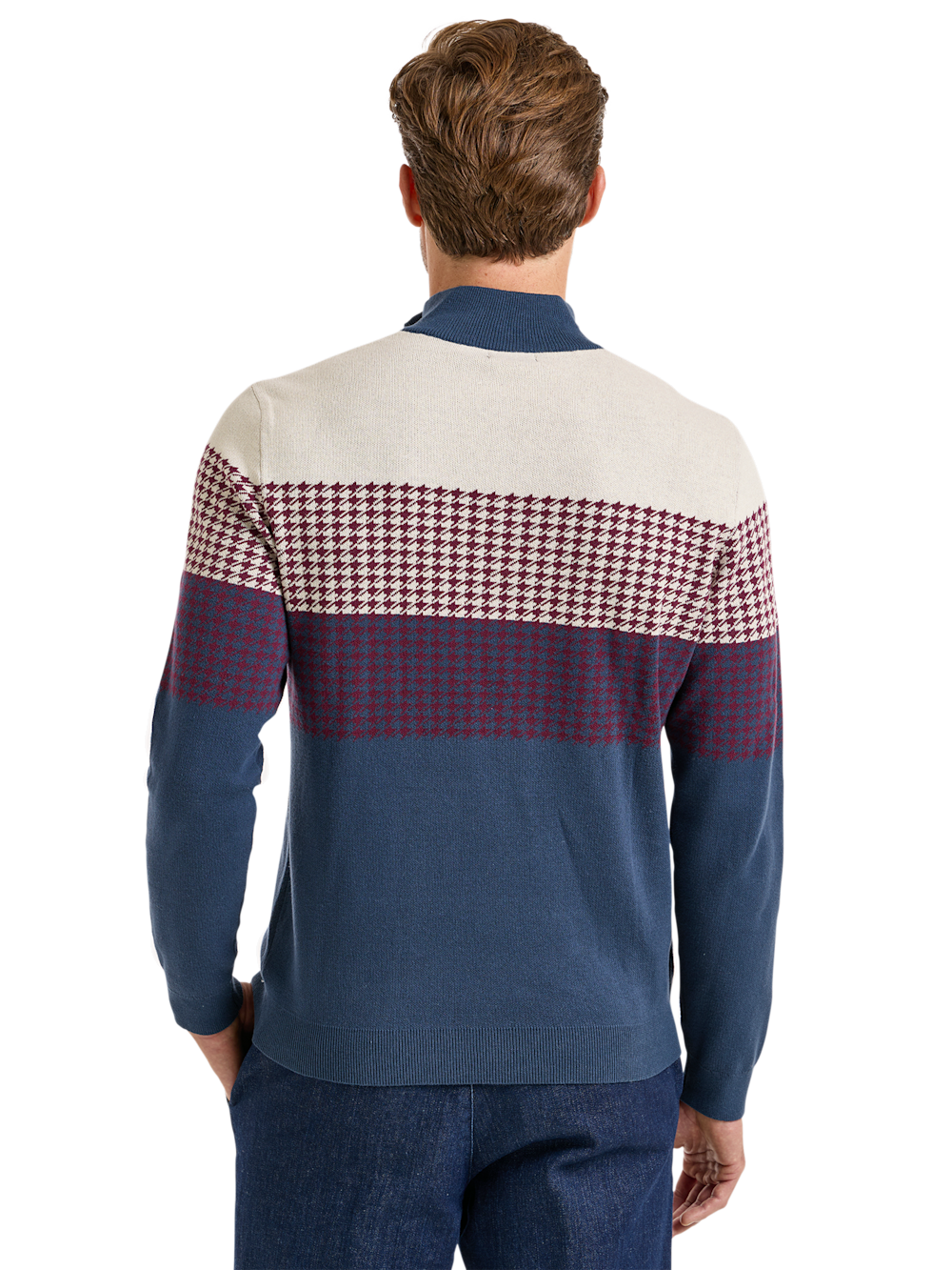 Alternate Shot of Men's Navy/Burgundy Houndstooth Knitwear  - 3