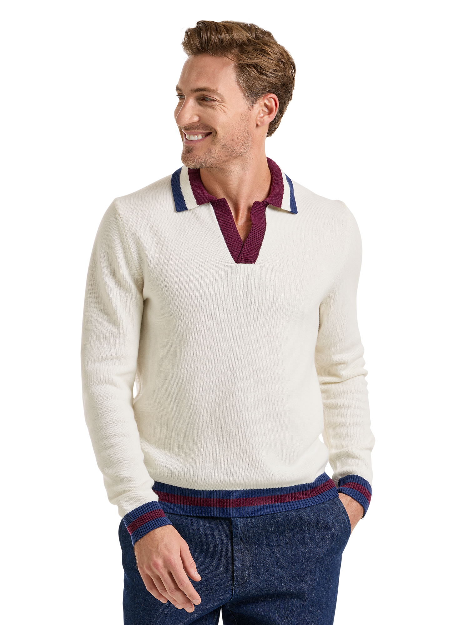 Wool Johnny Collar Sweater - Ivory Multi