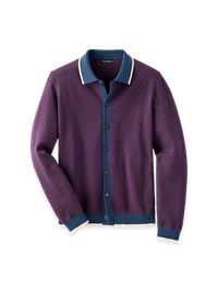 Cotton Button Front Polo - Navy/burgundy