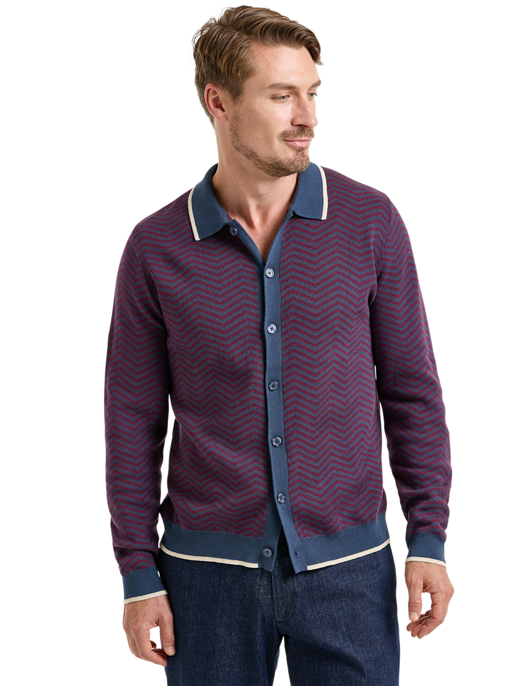 Alternate Shot of Men's Navy/Burgundy Chevron Knitwear 