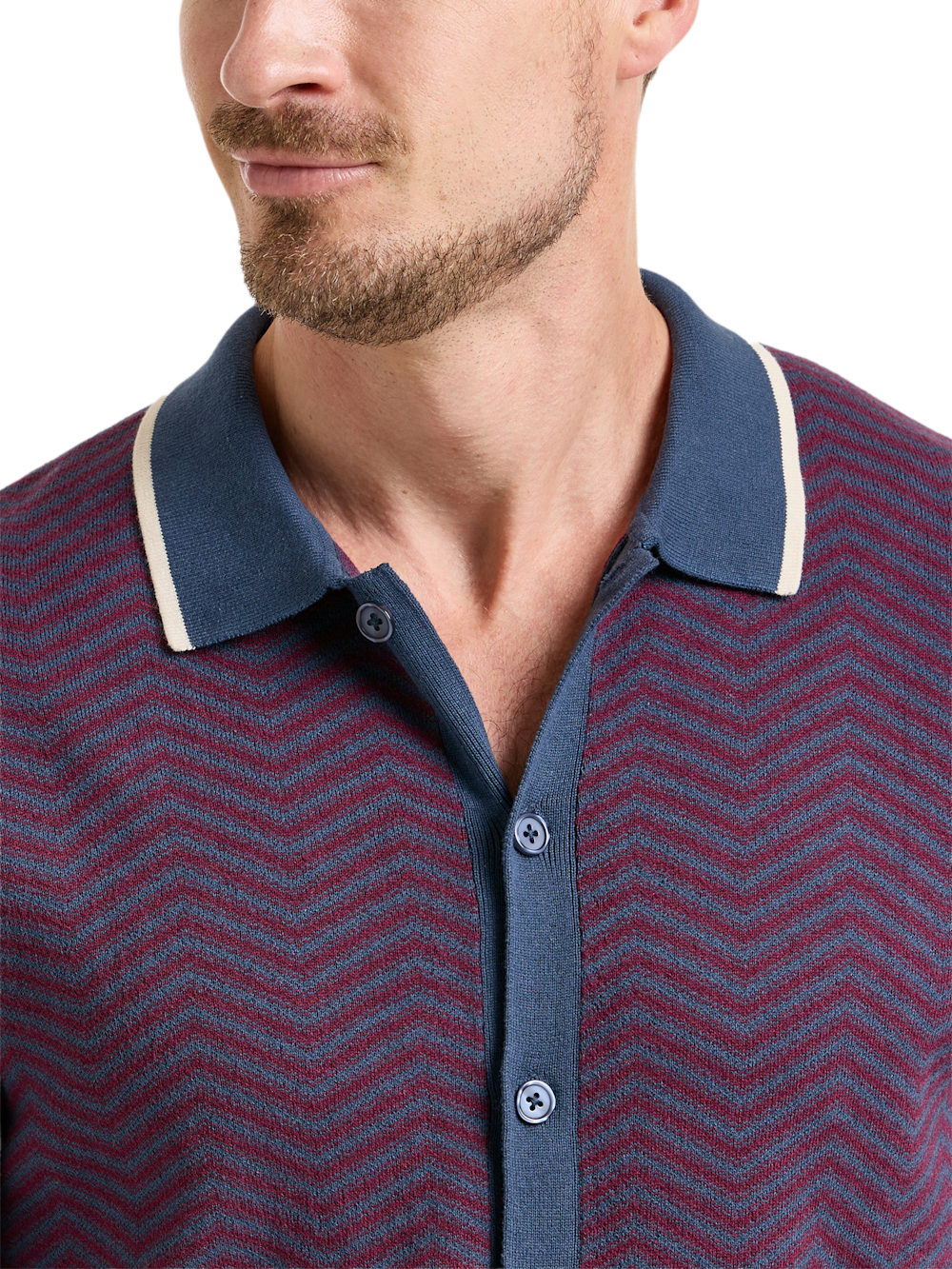 Alternate Shot of Men's Navy/Burgundy Chevron Knitwear  - 2