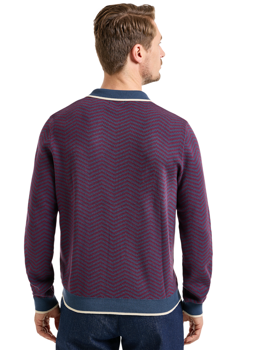 Alternate Shot of Men's Navy/Burgundy Chevron Knitwear  - 3