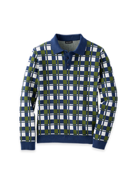 Cotton Three Button Polo - Navy/green
