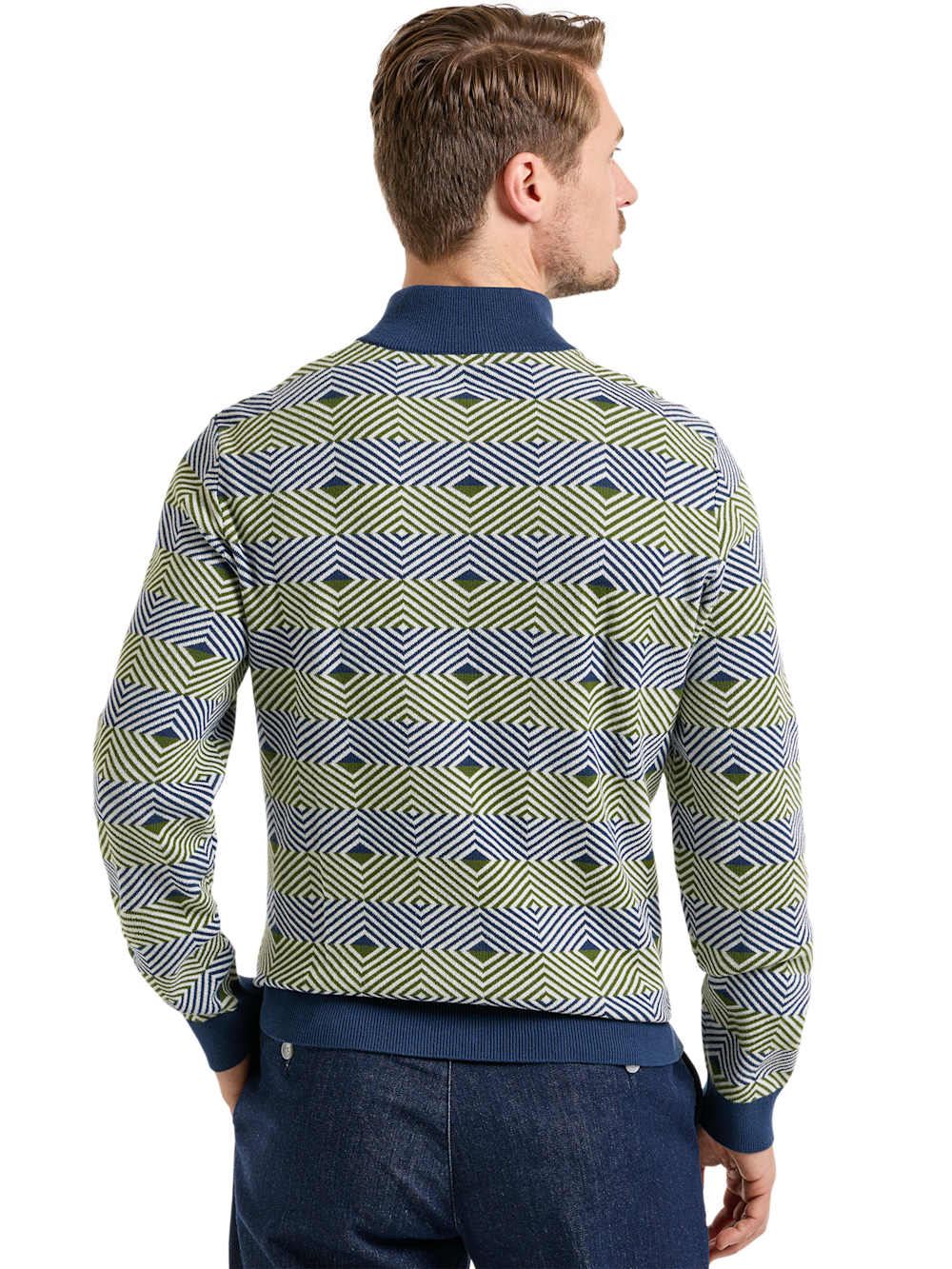 Alternate Shot of Men's Navy/Green Geometric Knitwear  - 3