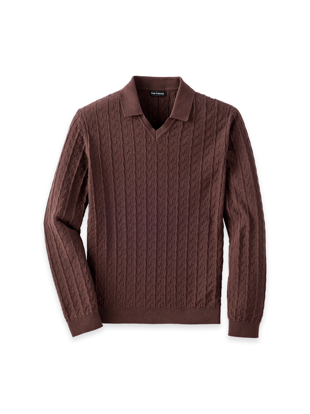Product Image of Cotton Johnny Collar Sweater-Brown