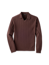 Cotton Johnny Collar Sweater - Brown