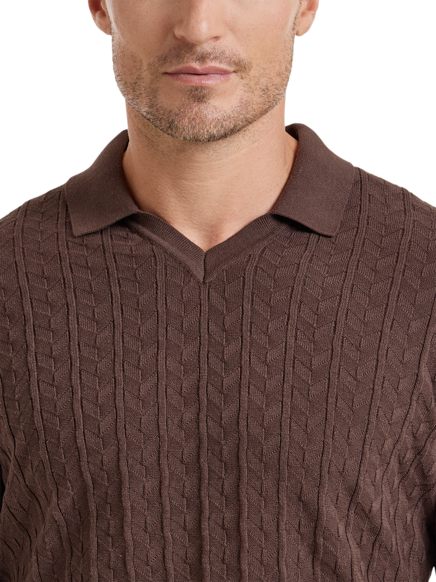 Cotton Johnny Collar Sweater - Brown