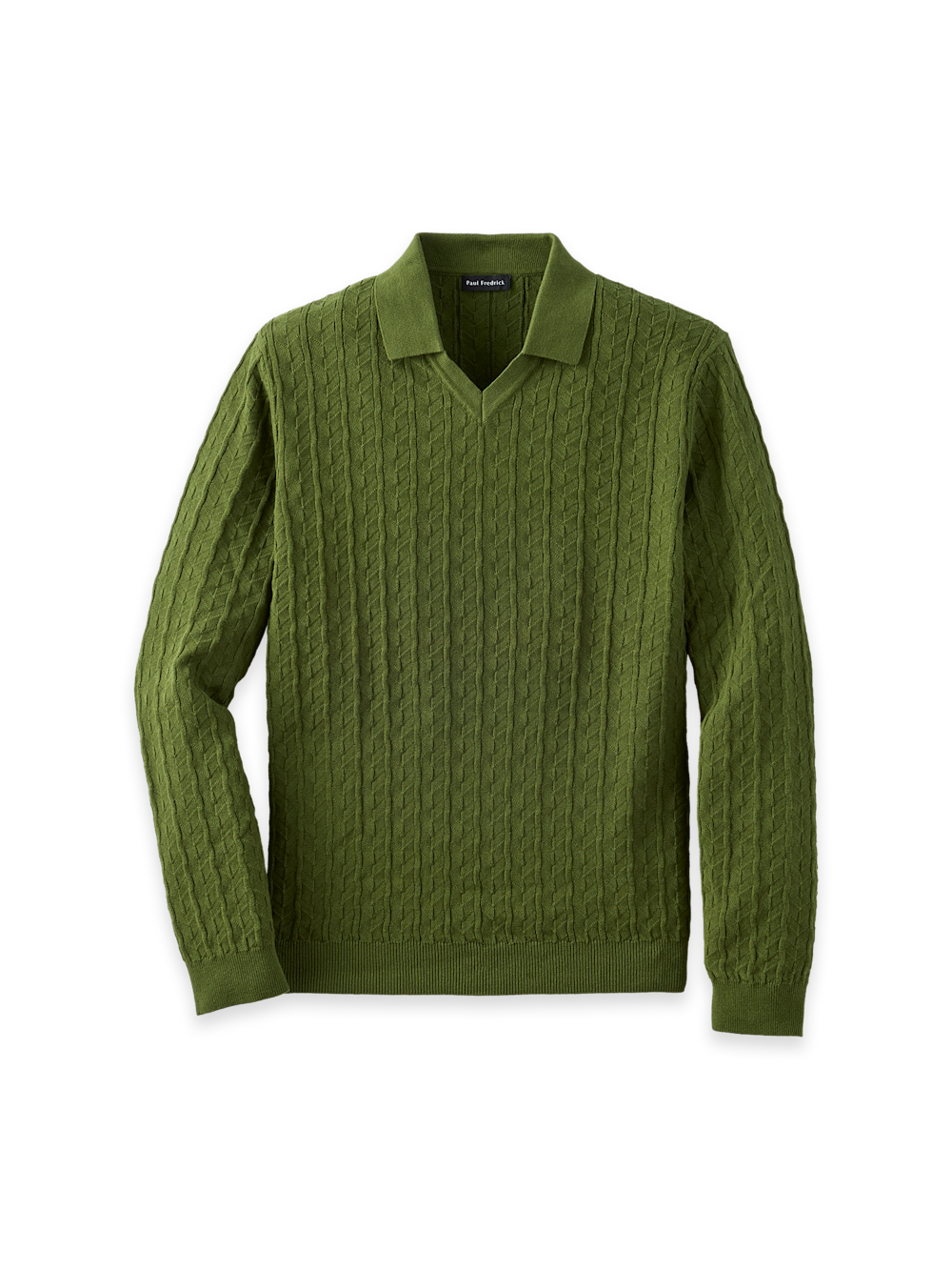 Product Image of Cotton Johnny Collar Sweater-Olive