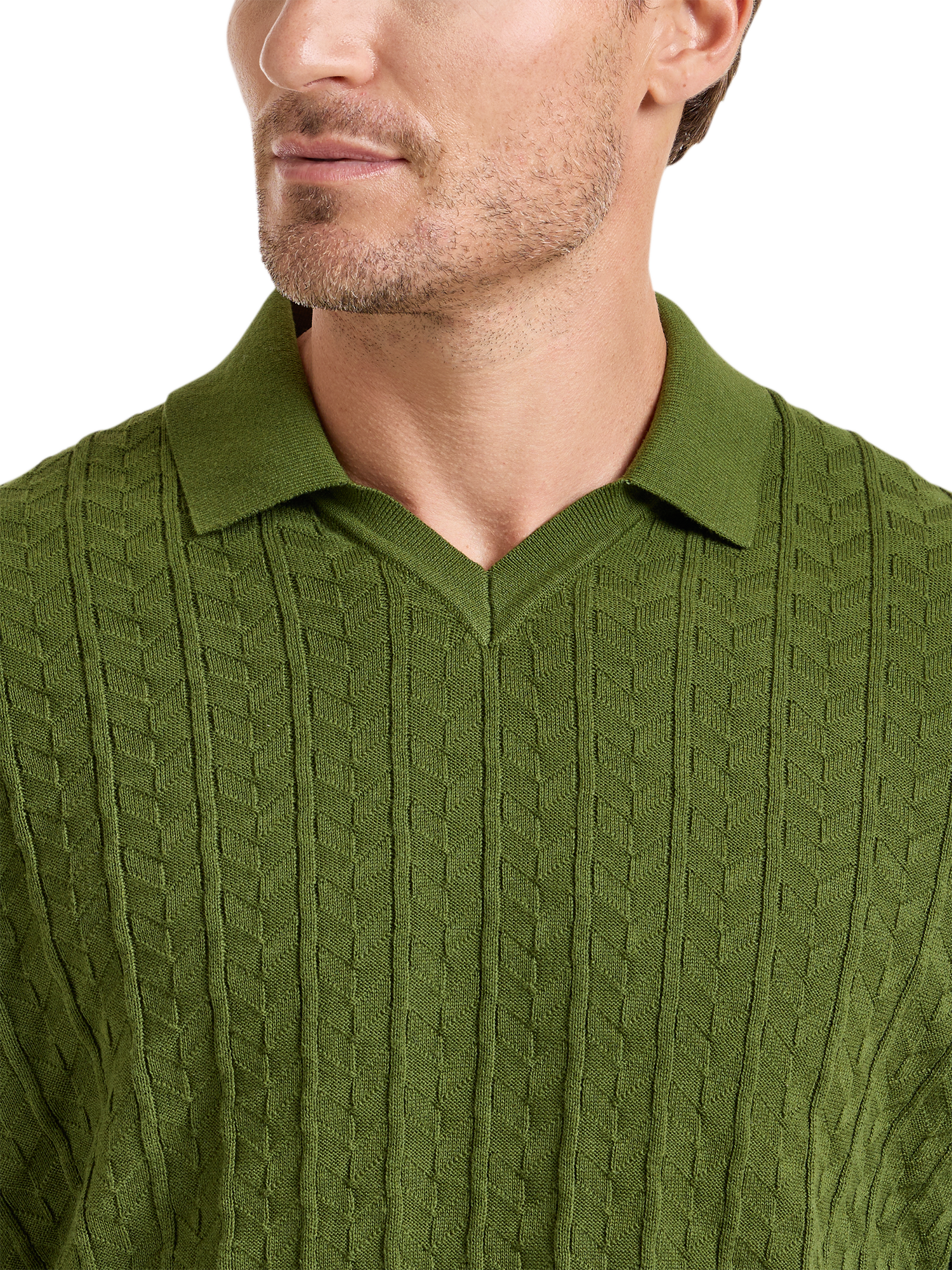 Cotton Johnny Collar Sweater - Olive