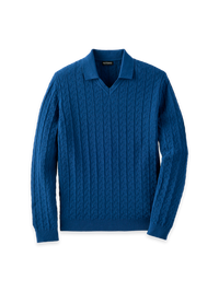 Cotton Johnny Collar Sweater - Navy