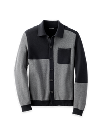 Cotton Button Front Polo - Black/grey