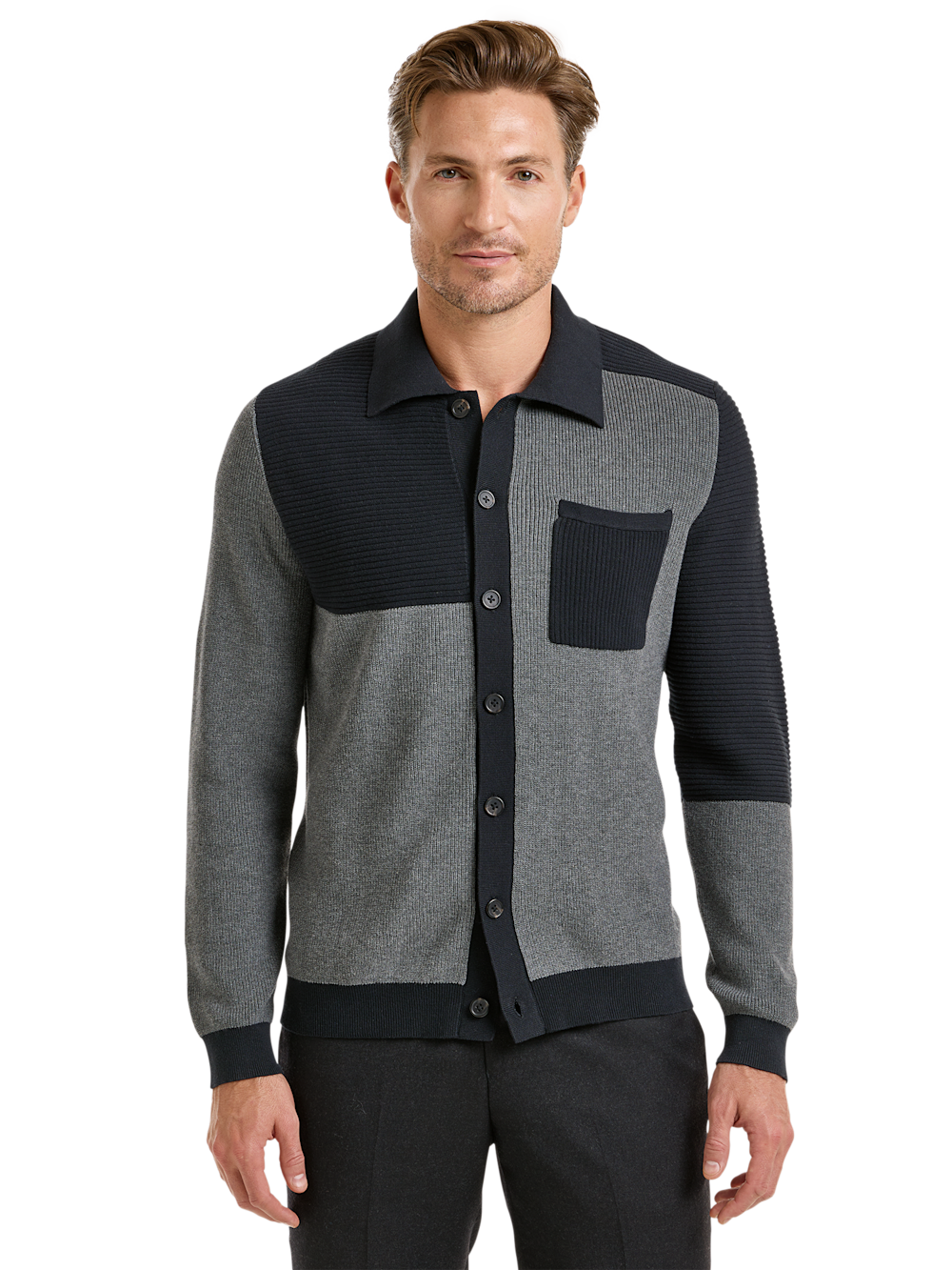 Alternate Shot of Men's Black/Grey Solid Knitwear 