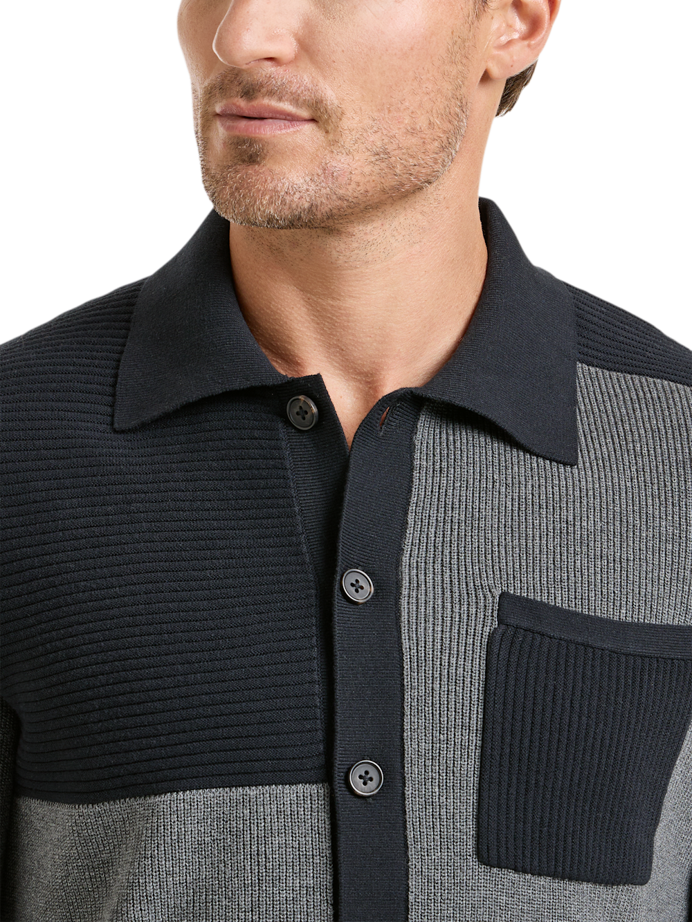 Alternate Shot of Men's Black/Grey Solid Knitwear  - 2