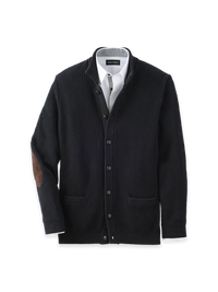 Cotton Button Front Cardigan With Stand Up Collar Sweater - Black
