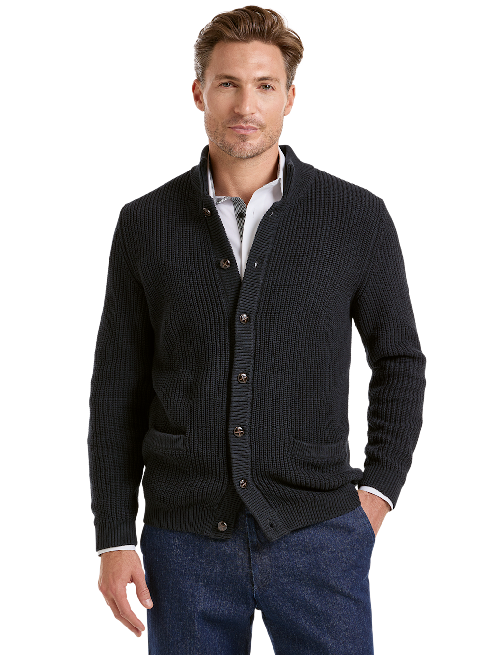 Alternate Shot of Men's Black Solid Knitwear 