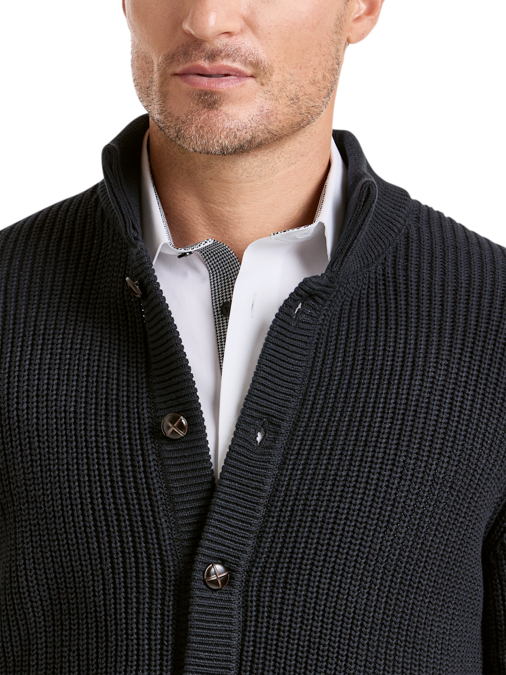 Alternate Shot of Men's Black Solid Knitwear  - 2