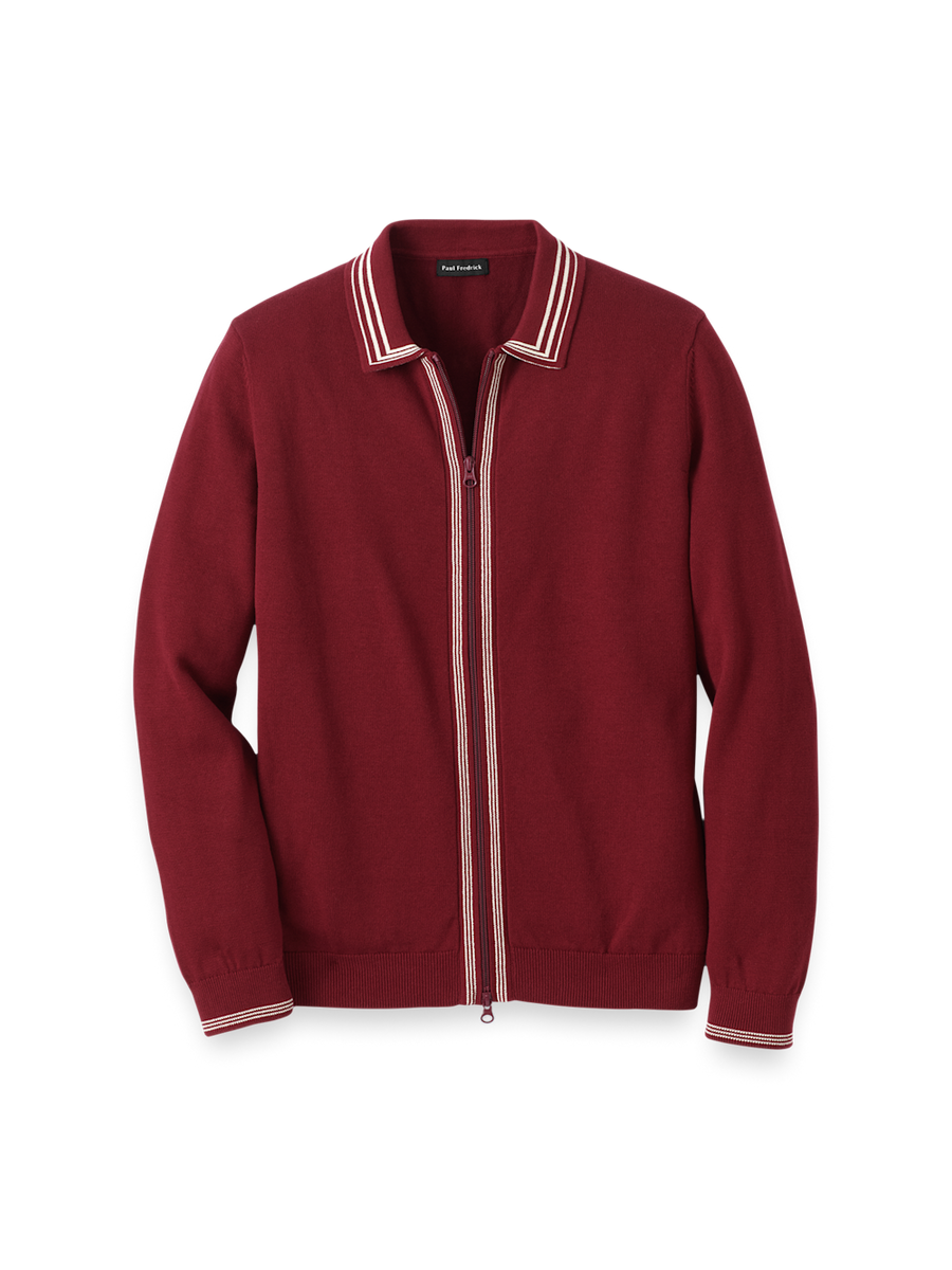Cotton Full Zip Polo - Burgundy – Paul Fredrick
