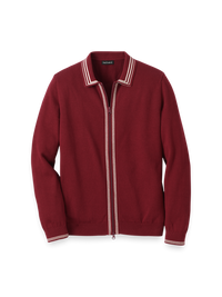 Cotton Full Zip Polo - Burgundy