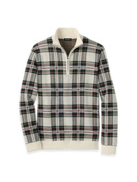 Cotton Quarter Zip Mock Neck Sweater - White Pattern