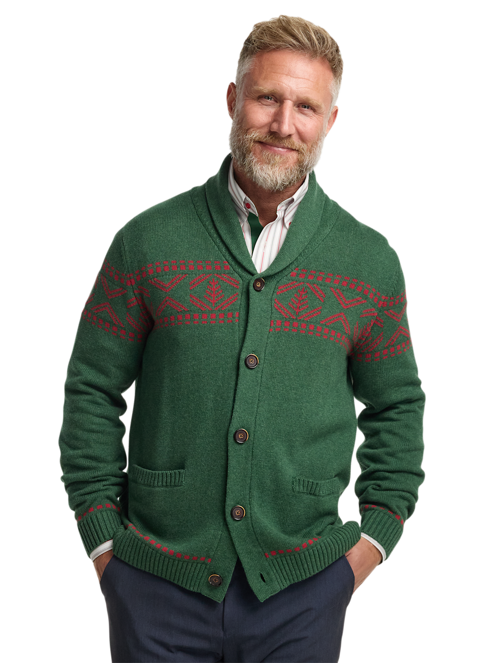 Alternate Image of Cotton Button Front Fair Isle Shawl Collar Cardigan Sweater-1