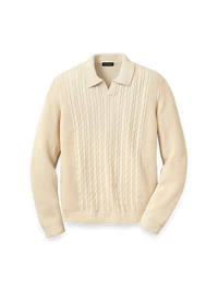 Cotton Cable V-neck Polo - Ivory