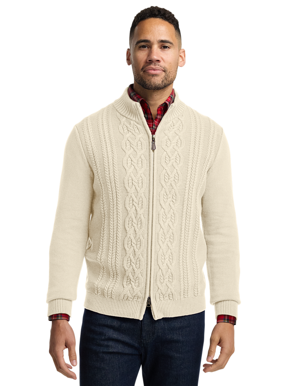 Alternate Image of Cotton Cable Full Zip Mock Neck Sweater-1