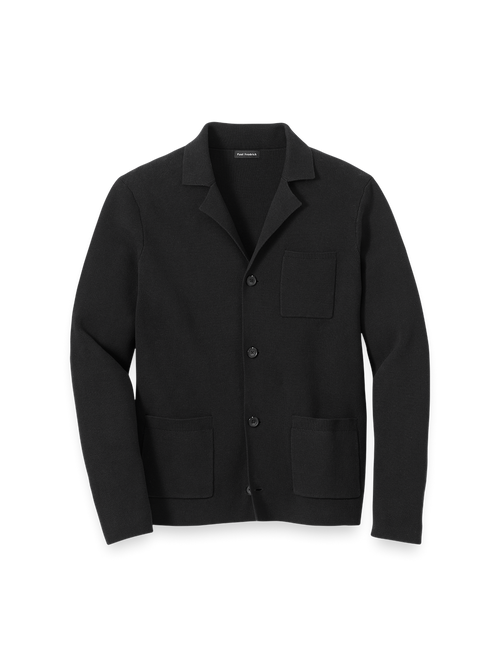 Cotton Notch Lapel Cardigan Sweater - Black – Paul Fredrick