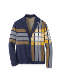 Cotton Notch Lapel Cardigan Sweater - Navy/gold