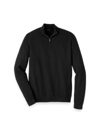 Silk Cotton Cashmere Quarter Zip Mock Neck Sweater - Black