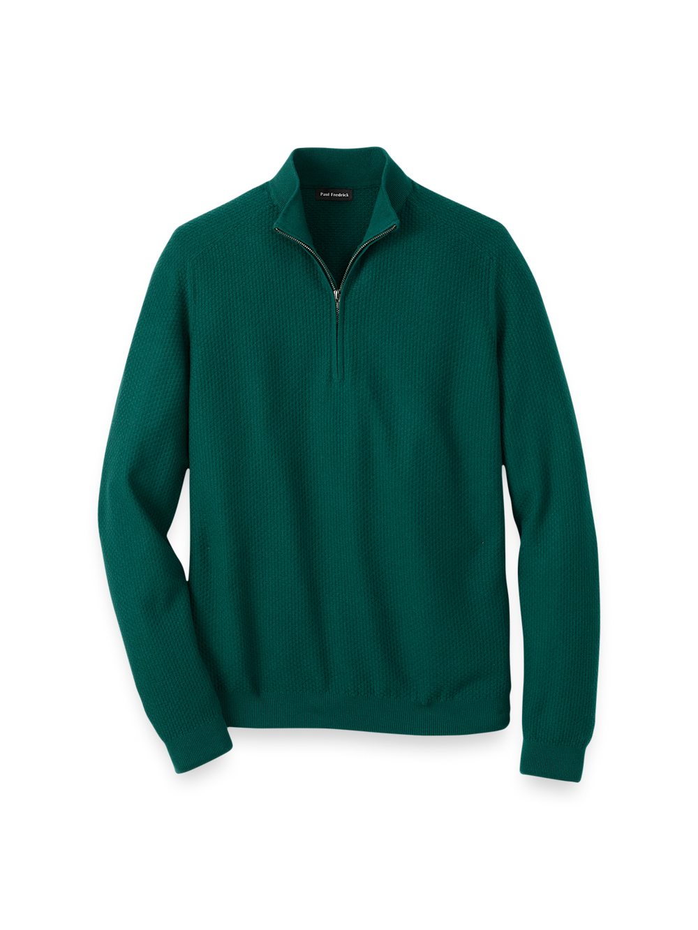 Product Image of Silk Cotton Cashmere Quarter Zip Mock Neck Sweater-Green