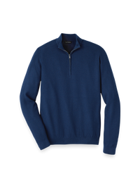 Silk Cotton Cashmere Quarter Zip Mock Neck Sweater - Navy