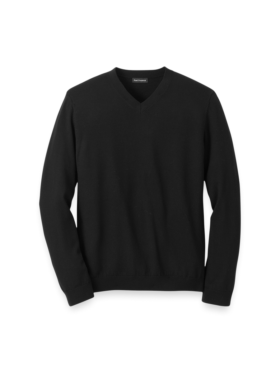Washable Merino Wool V-neck Sweater - Black – Paul Fredrick