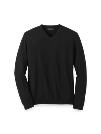 Washable Merino Wool V-neck Sweater - Black
